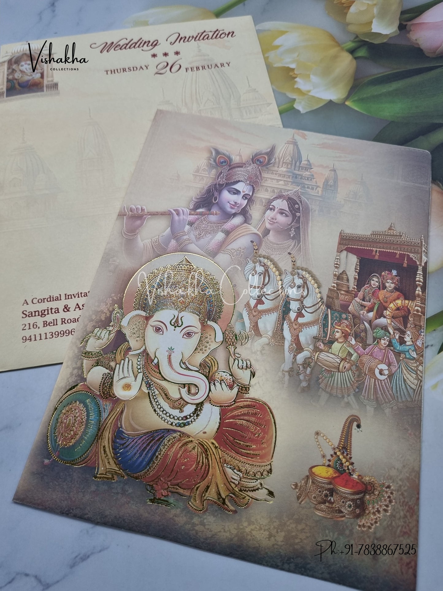 Radha Krishna Barat Ganesh Ji Hindu invitation Cards EJ-5208