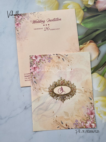 Flower Hindu Muslim Christian Sikh Colored invitation Cards EJ-5211