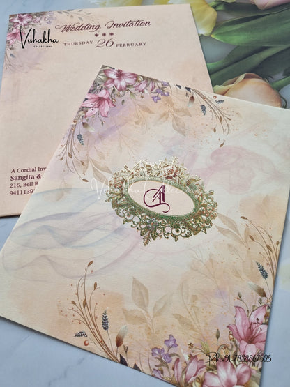 Flower Hindu Muslim Christian Sikh Colored invitation Cards EJ-5211