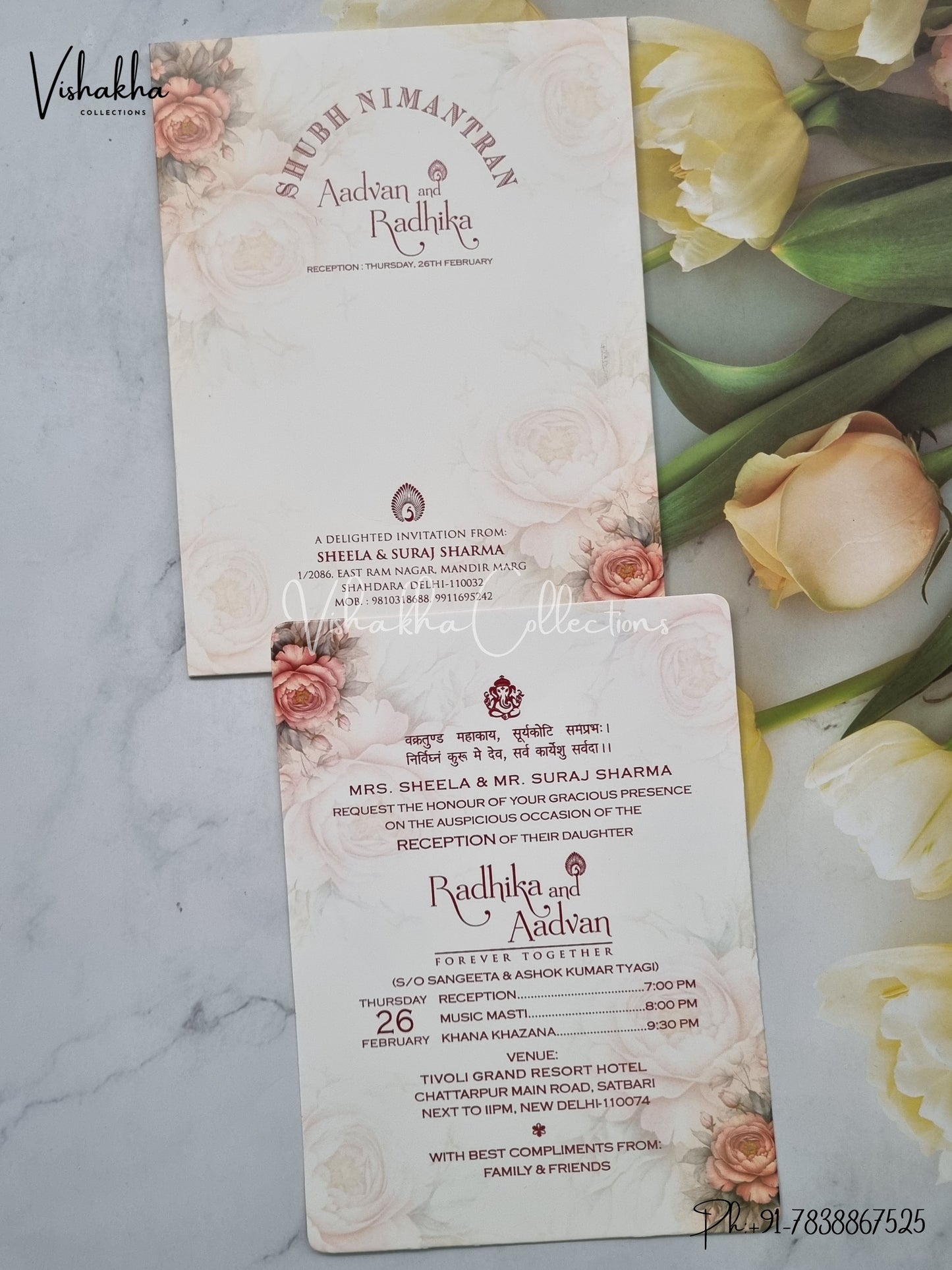 Single Insert Flower Hindu Muslim Christian Sikh invitation Cards EJ-5222