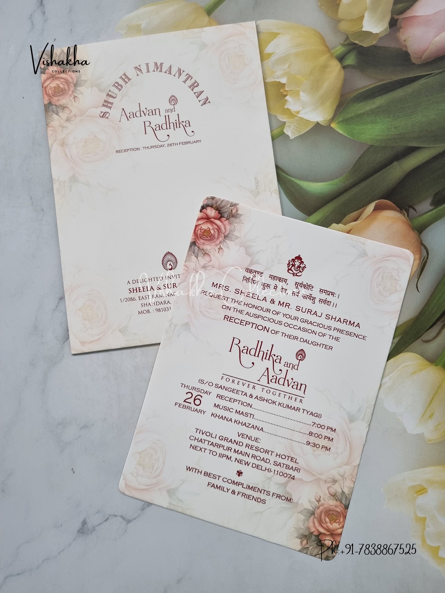 Single Insert Flower Hindu Muslim Christian Sikh invitation Cards EJ-5222