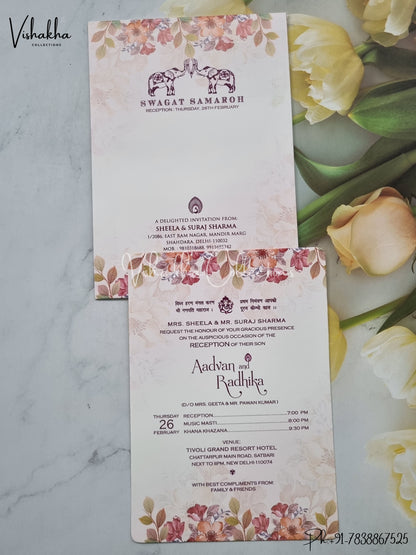 Single Insert Flower Hindu Muslim Christian Sikh invitation Cards EJ-5224