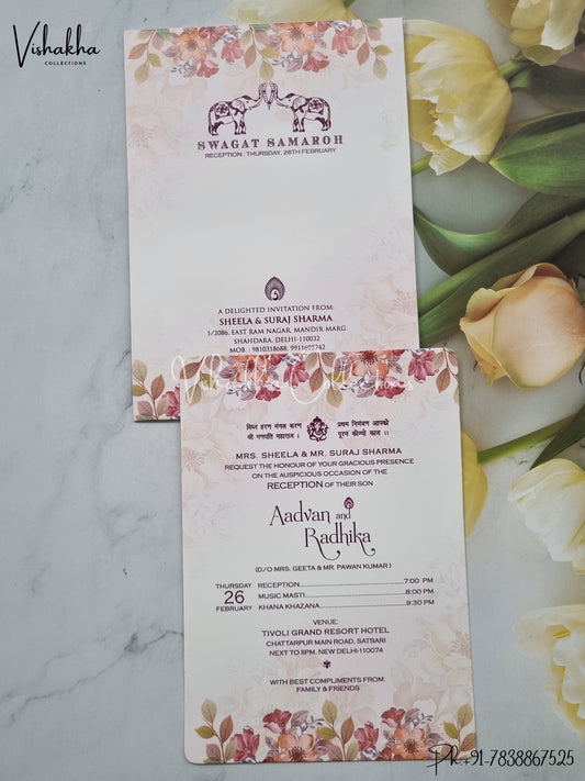 Single Insert Flower Hindu Muslim Christian Sikh invitation Cards EJ-5224