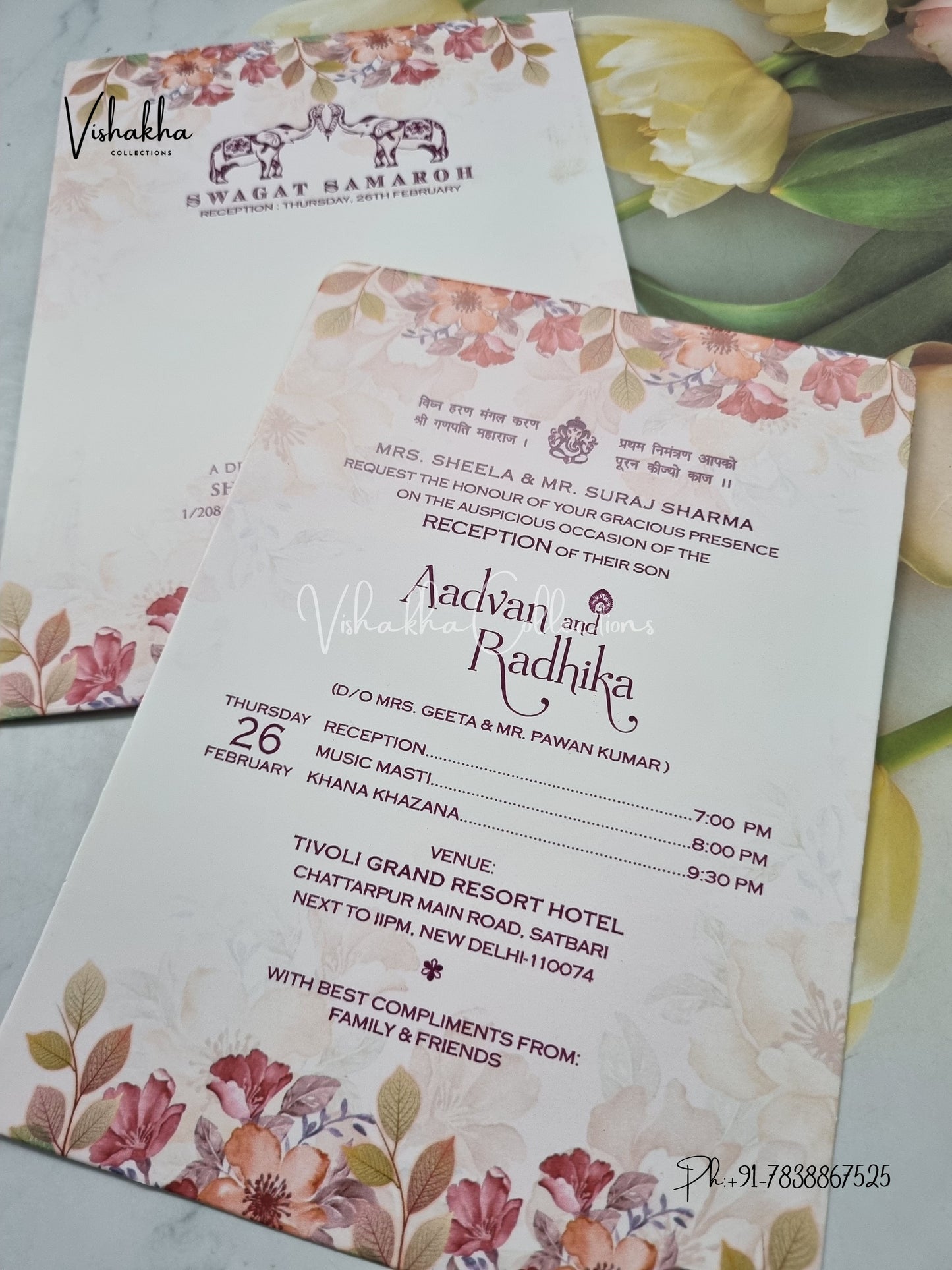 Single Insert Flower Hindu Muslim Christian Sikh invitation Cards EJ-5224