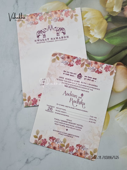 Single Insert Flower Hindu Muslim Christian Sikh invitation Cards EJ-5224