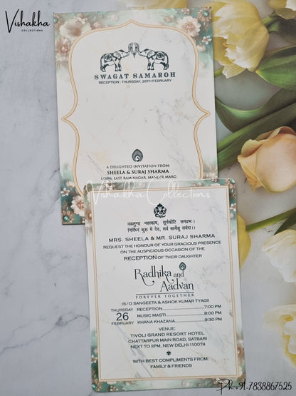 Single Insert Flower Hindu Muslim Christian Sikh invitation Cards EJ-5225