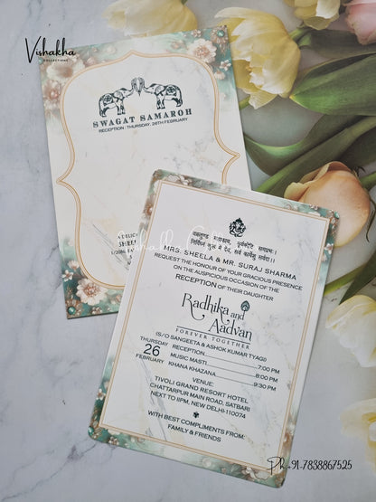 Single Insert Flower Hindu Muslim Christian Sikh invitation Cards EJ-5225