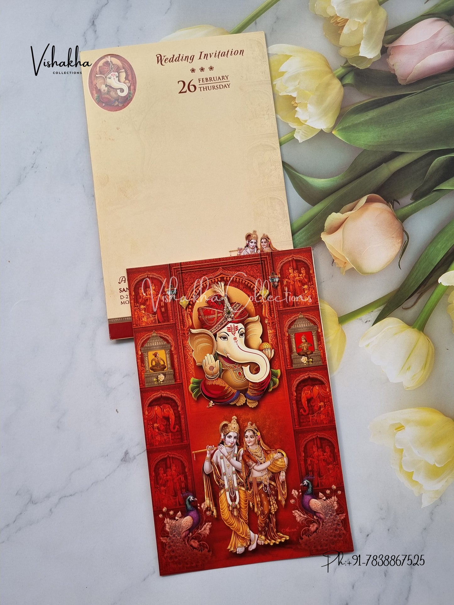 Radha Krishna Ganesh Ji Hindu invitation Cards EJ-5251