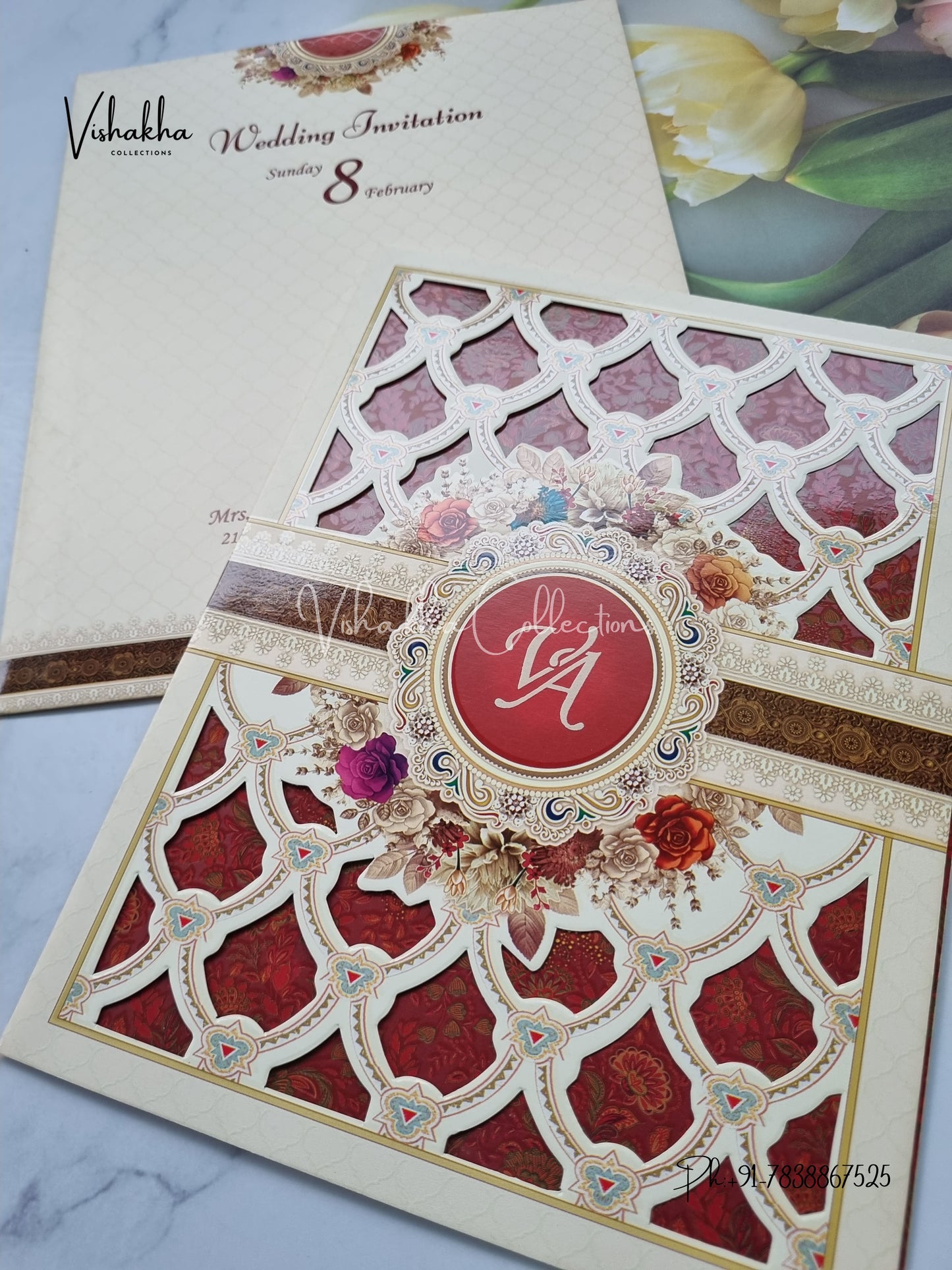 Flower Hindu Muslim Christian Sikh invitation Cards EJ-5260