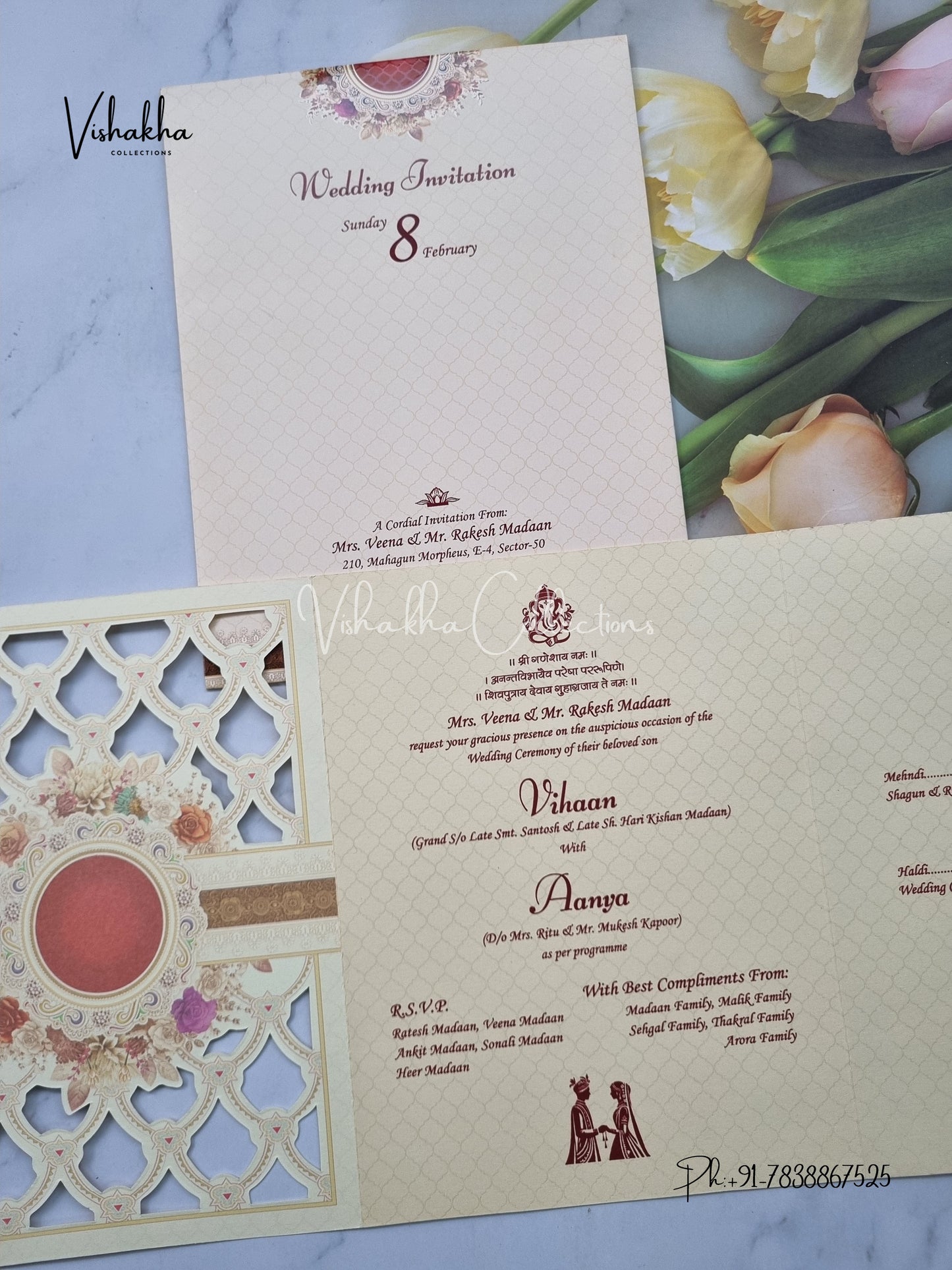 Flower Hindu Muslim Christian Sikh invitation Cards EJ-5260