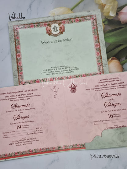 Flower Hindu Muslim Christian Sikh invitation Cards EJ-5262