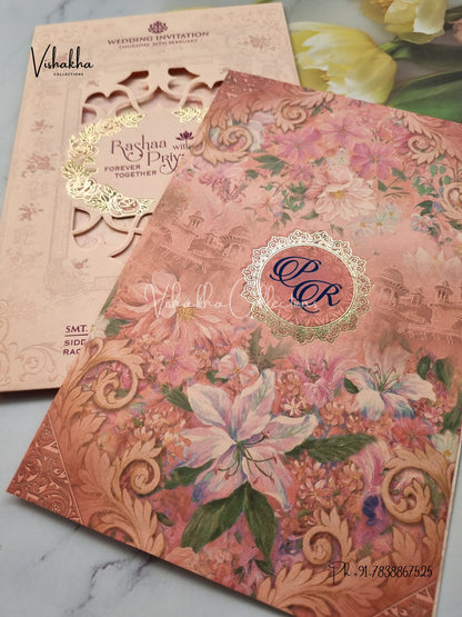 Flower Hindu Muslim Christian Sikh invitation Cards EJ-5266