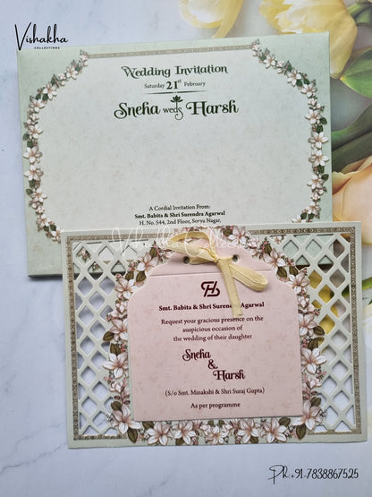 Flower Hindu Muslim Christian Sikh Laser Cut invitation Cards EJ-5275
