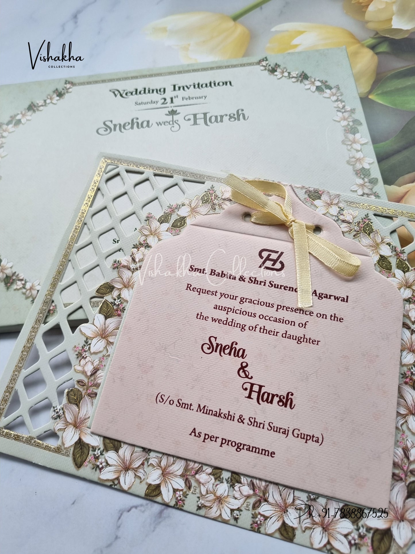 Flower Hindu Muslim Christian Sikh Laser Cut invitation Cards EJ-5275