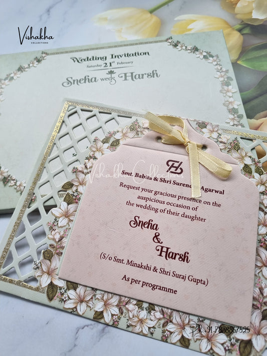 Flower Hindu Muslim Christian Sikh Laser Cut invitation Cards EJ-5275