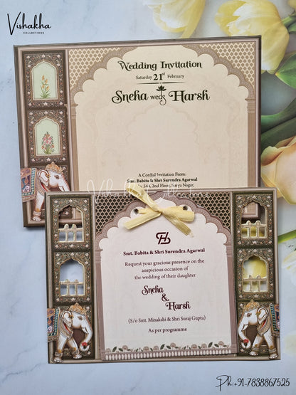 Hathi Hindu Sikh Laser Cut invitation Cards EJ-5276