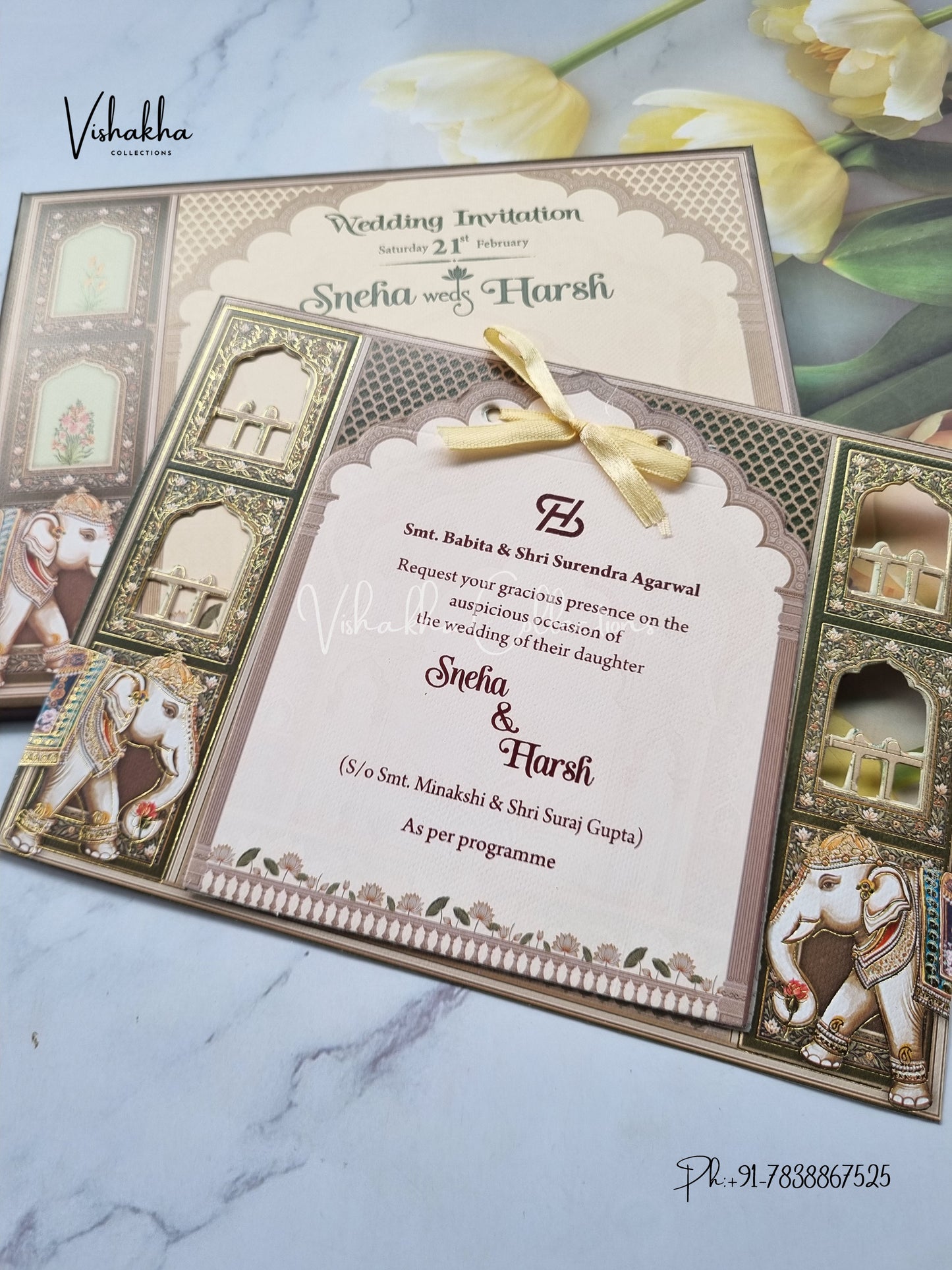 Hathi Hindu Sikh Laser Cut invitation Cards EJ-5276