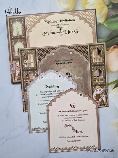 Hathi Hindu Sikh Laser Cut invitation Cards EJ-5276