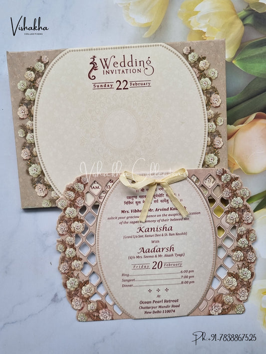 Flower Hindu Muslim Christian Sikh Laser Cut invitation Cards EJ-5278