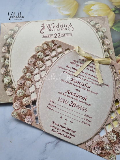 Flower Hindu Muslim Christian Sikh Laser Cut invitation Cards EJ-5278