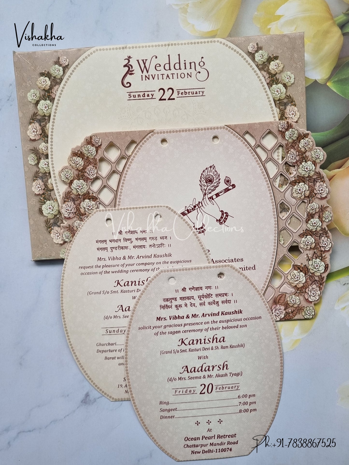 Flower Hindu Muslim Christian Sikh Laser Cut invitation Cards EJ-5278