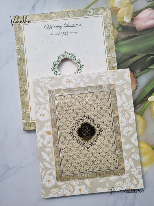 Semi Box Flower Hindu Muslim Christian Sikh invitation Cards EJ-5289
