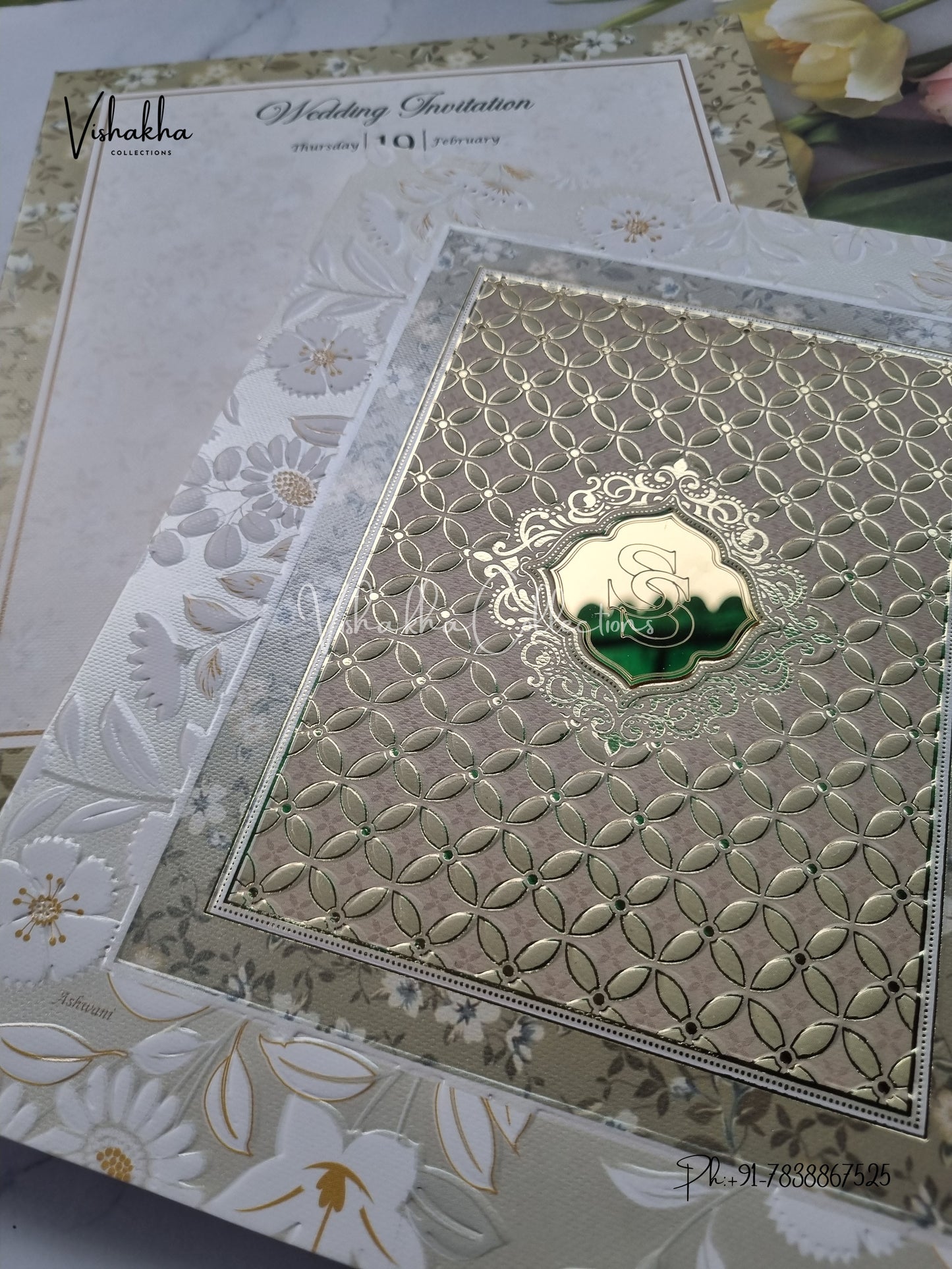 Semi Box Flower Hindu Muslim Christian Sikh invitation Cards EJ-5289