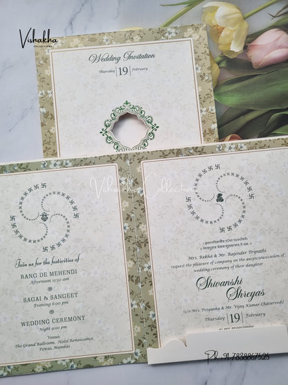 Semi Box Flower Hindu Muslim Christian Sikh invitation Cards EJ-5289