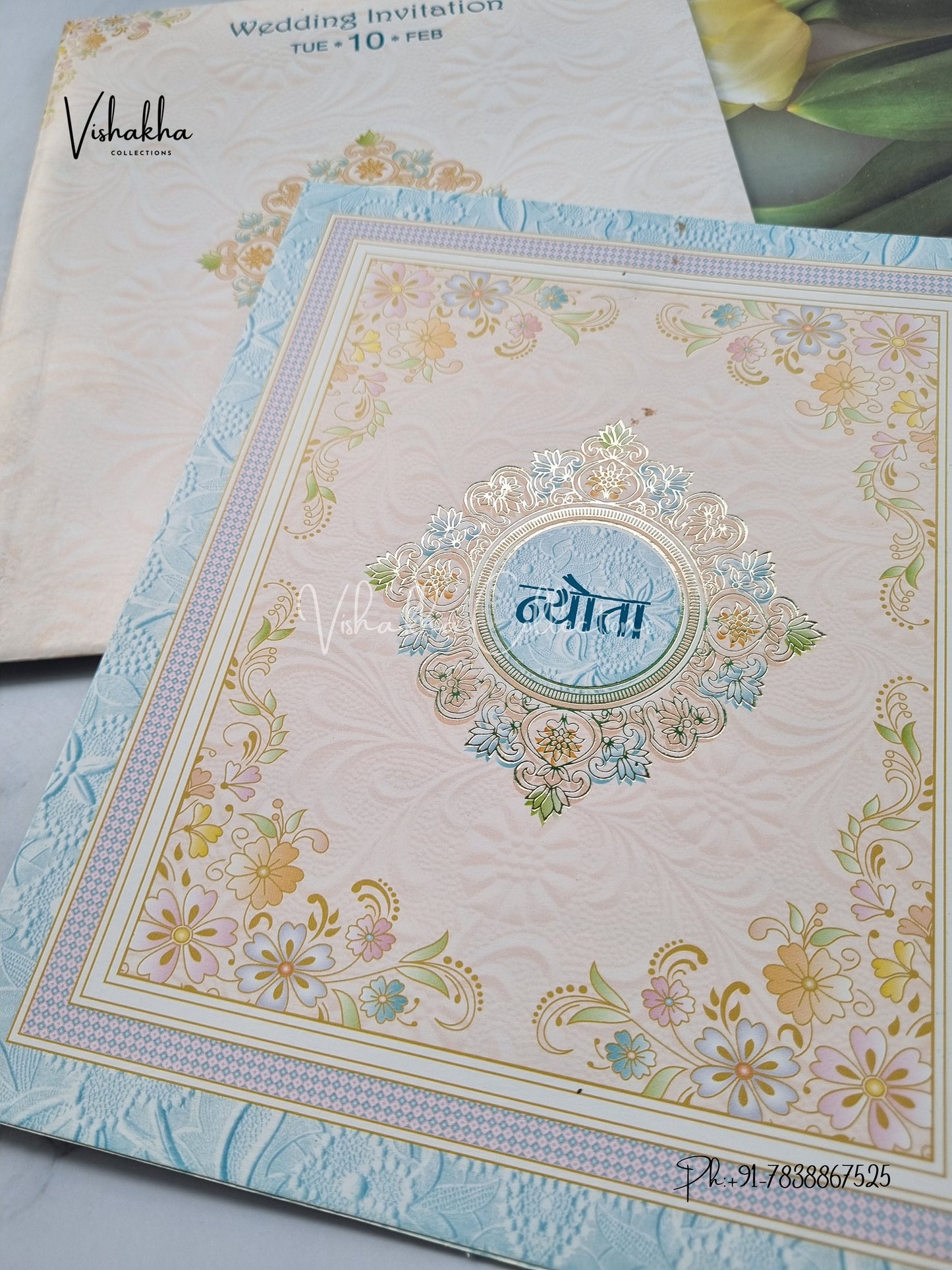 Flower Hindu Muslim Christian Sikh invitation Cards EJ-5297