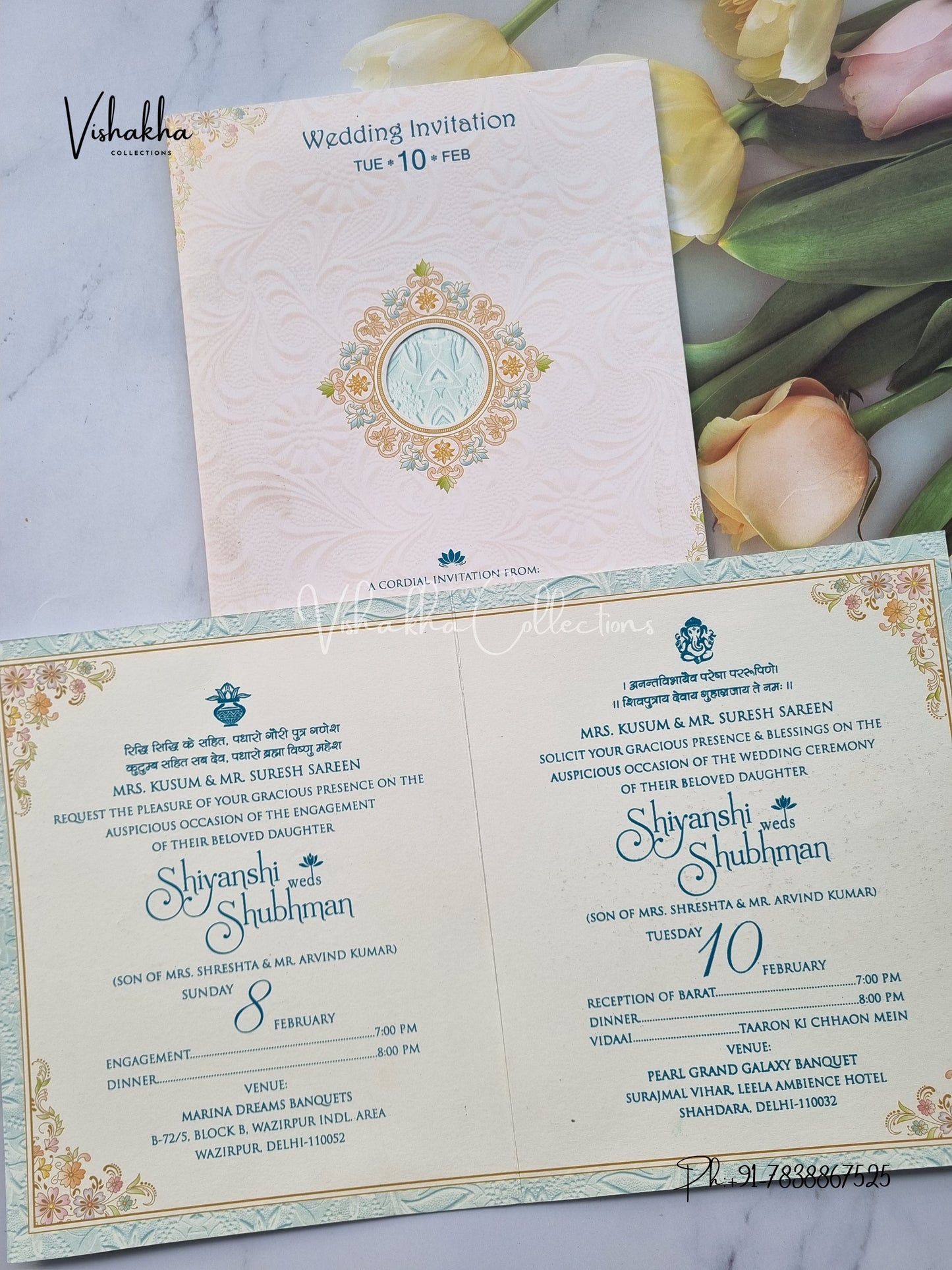 Flower Hindu Muslim Christian Sikh invitation Cards EJ-5297