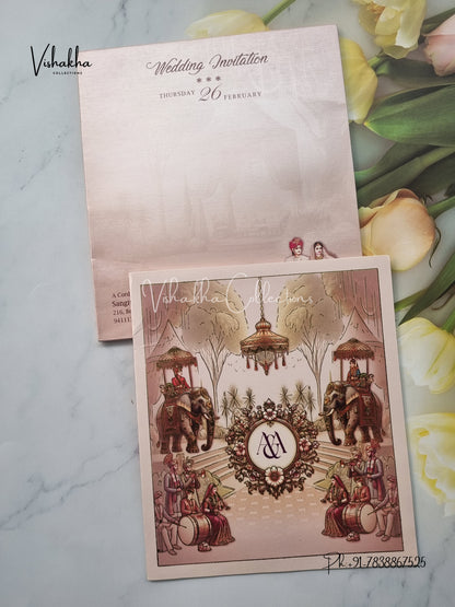 Barat Semi Box Hathi Hindu invitation Cards EJ-5303