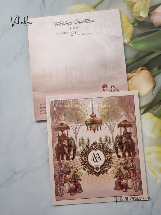 Barat Semi Box Hathi Hindu invitation Cards EJ-5303