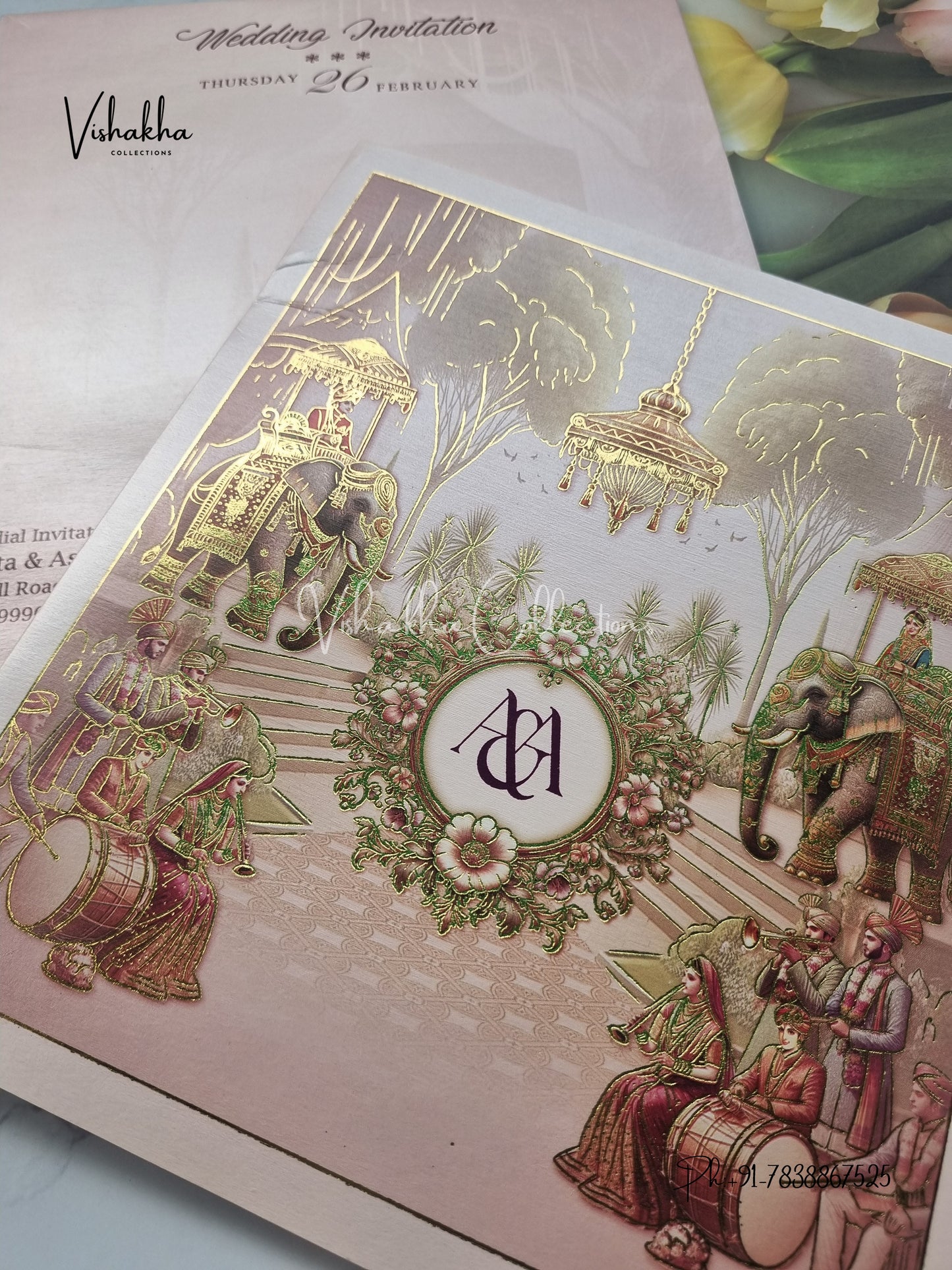 Barat Semi Box Hathi Hindu invitation Cards EJ-5303