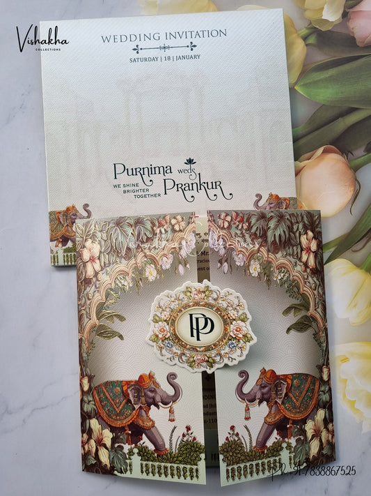 Hathi Flower Hindu Sikh invitation Cards EJ-5307