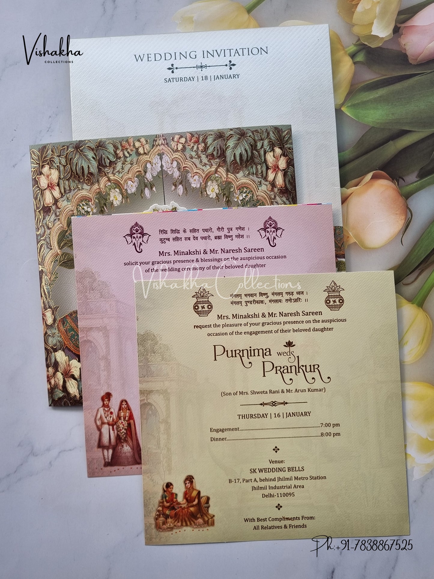 Hathi Flower Hindu Sikh invitation Cards EJ-5307