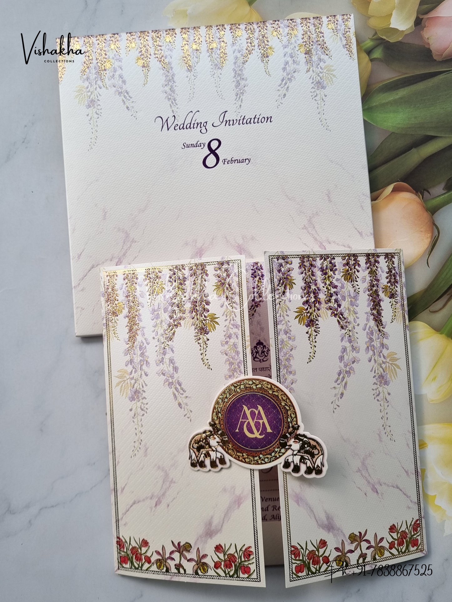 Hathi Flower Hindu Sikh invitation Cards EJ-5310