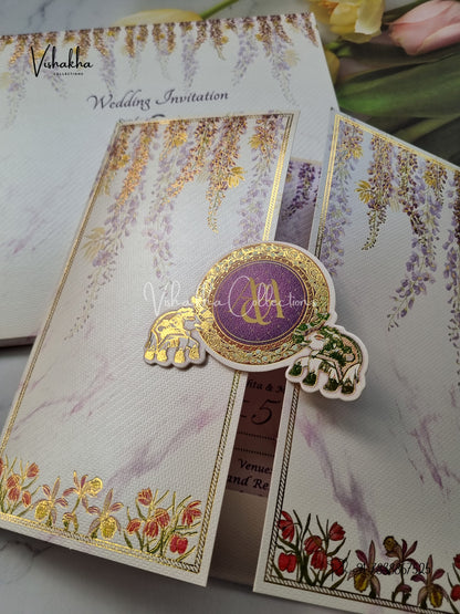 Hathi Flower Hindu Sikh invitation Cards EJ-5310