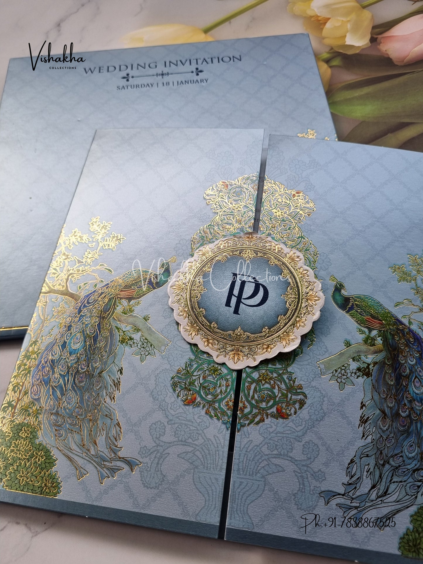 Peacock Hindu Sikh invitation Cards EJ-5311