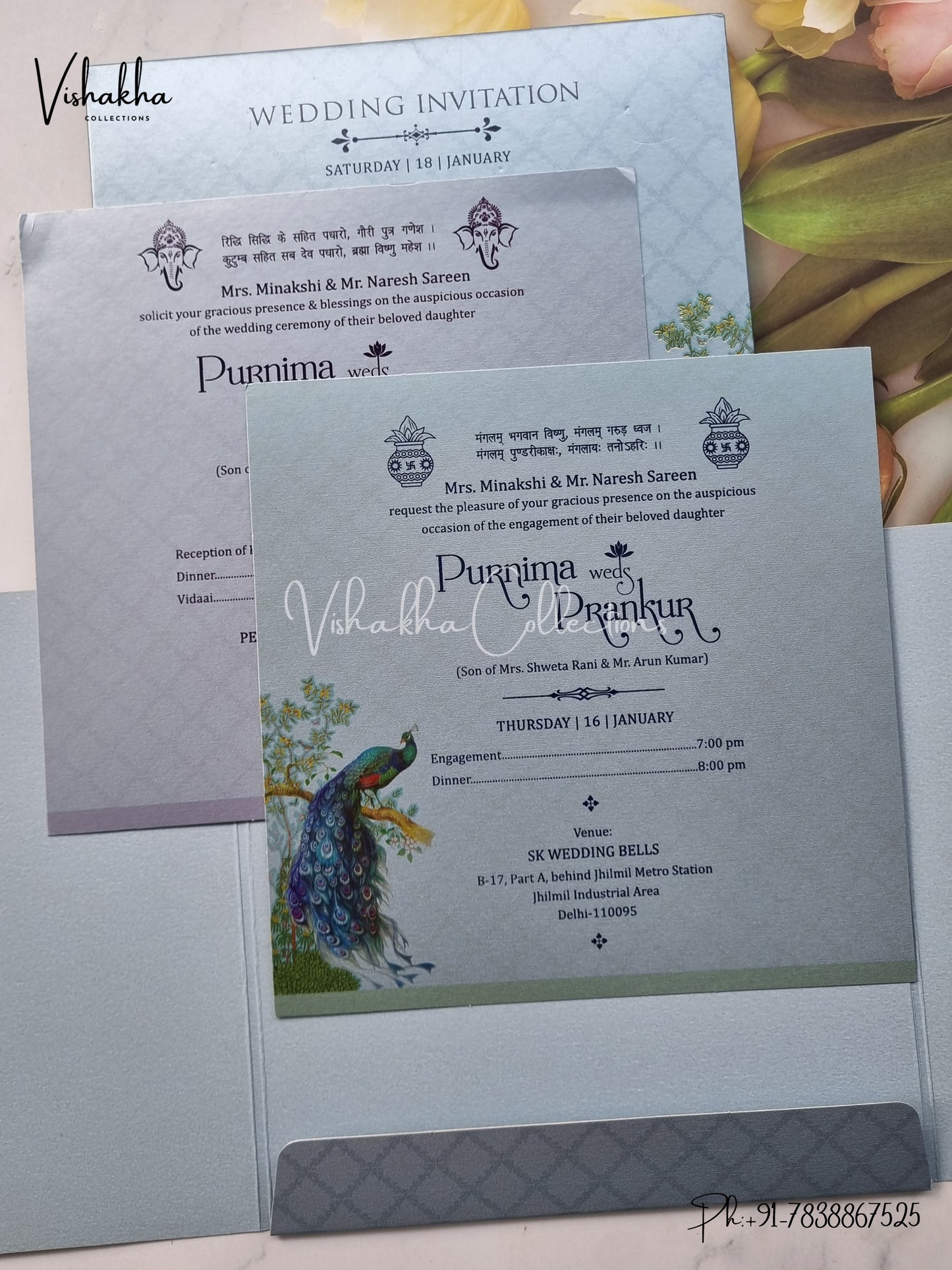Peacock Hindu Sikh invitation Cards EJ-5311