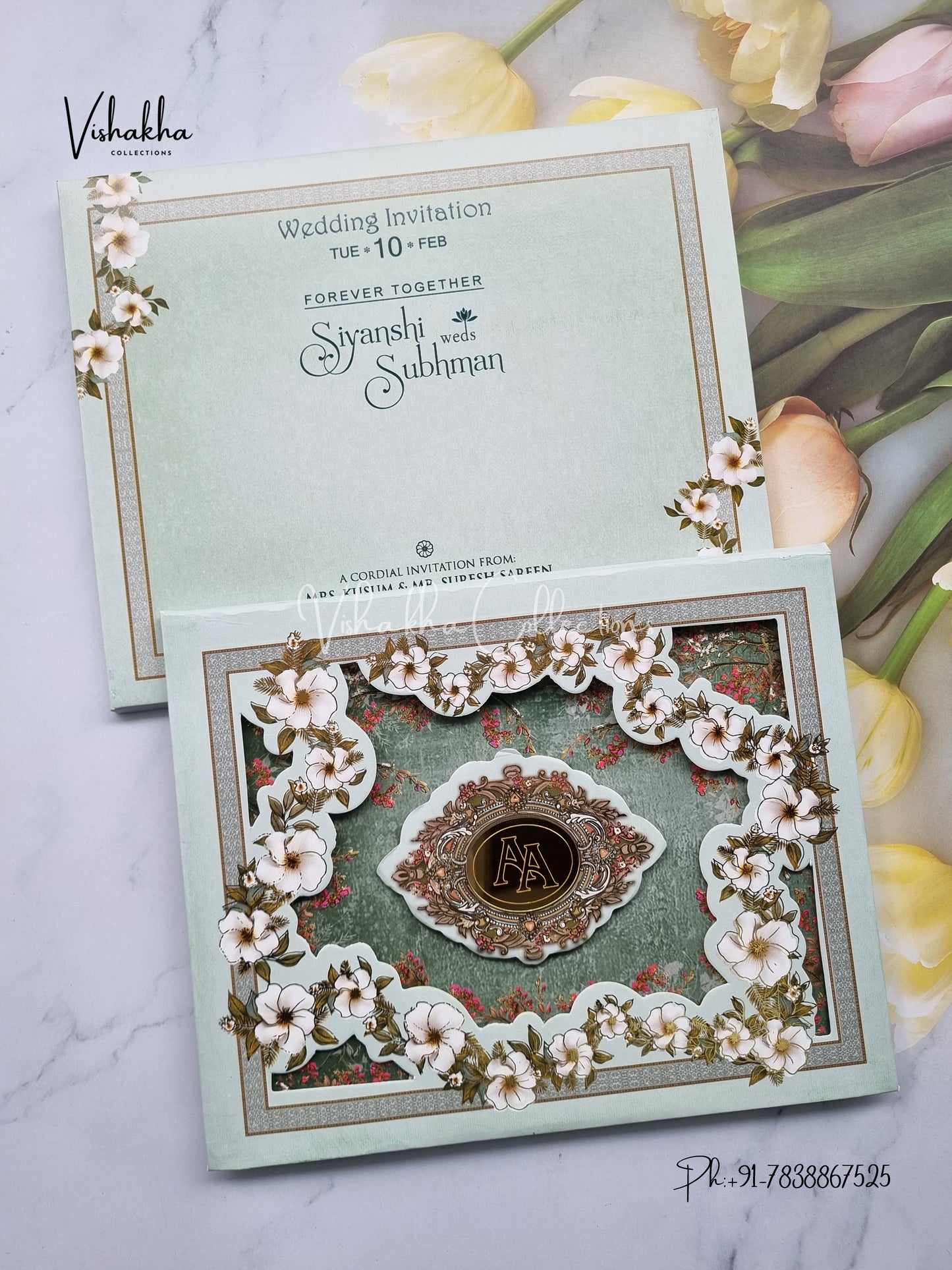 Flower Hindu Muslim Christian Sikh Padded invitation Cards EJ-5331