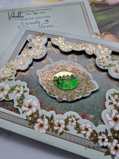 Flower Hindu Muslim Christian Sikh Padded invitation Cards EJ-5331