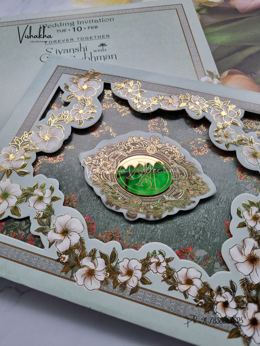 Flower Hindu Muslim Christian Sikh Padded invitation Cards EJ-5331