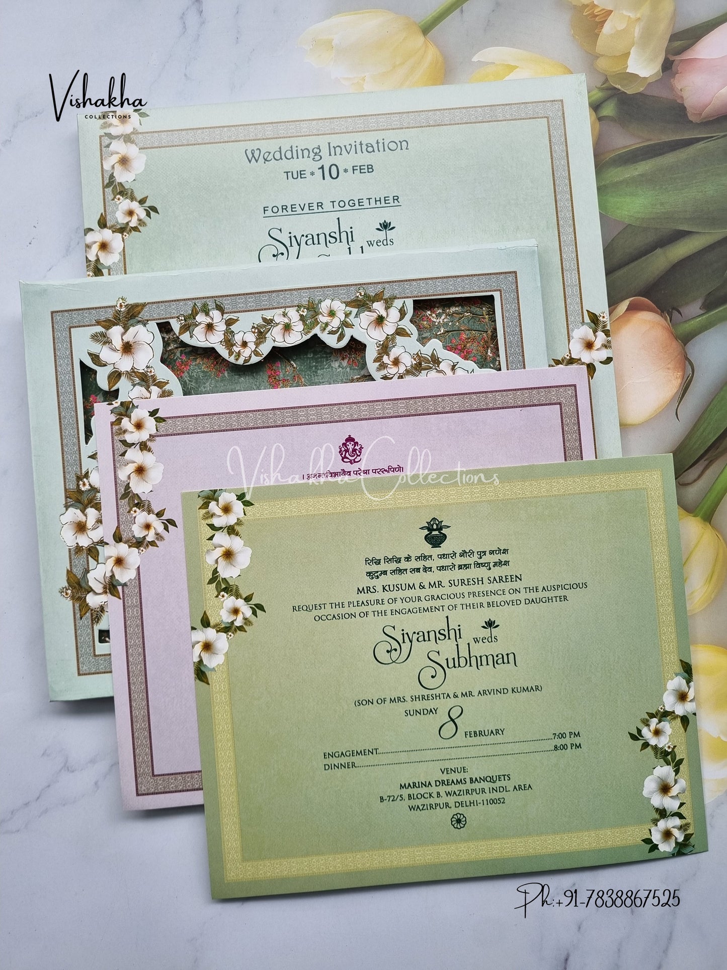 Flower Hindu Muslim Christian Sikh Padded invitation Cards EJ-5331