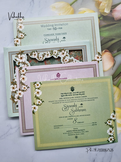 Flower Hindu Muslim Christian Sikh Padded invitation Cards EJ-5331
