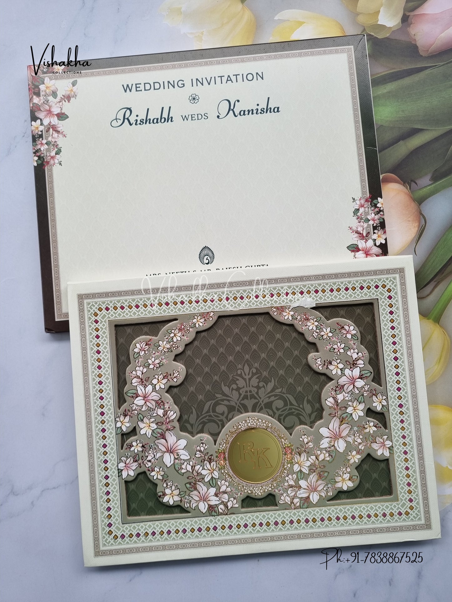 Flower Hindu Muslim Christian Sikh Padded invitation Cards EJ-5332