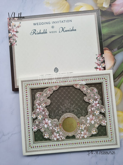 Flower Hindu Muslim Christian Sikh Padded invitation Cards EJ-5332