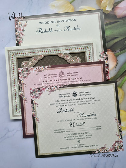 Flower Hindu Muslim Christian Sikh Padded invitation Cards EJ-5332