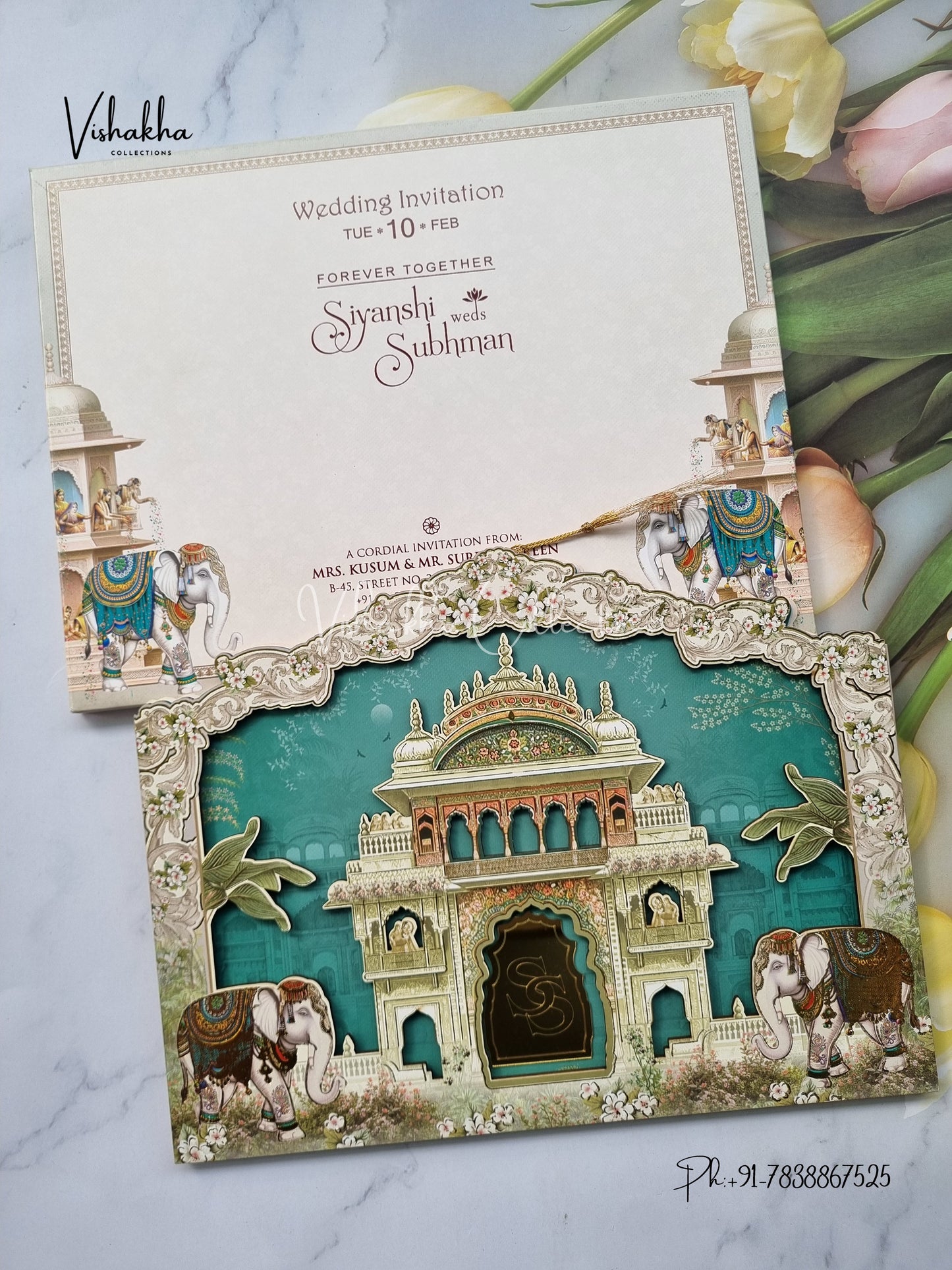 Semi Box Hathi Hindu Sikh MDF Board Laser Cut invitation Cards EJ-5333