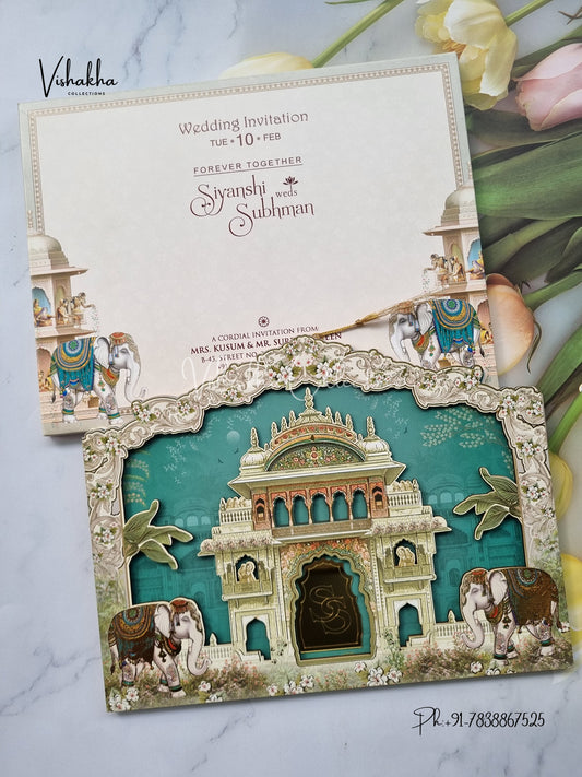Semi Box Hathi Hindu Sikh MDF Board Laser Cut invitation Cards EJ-5333