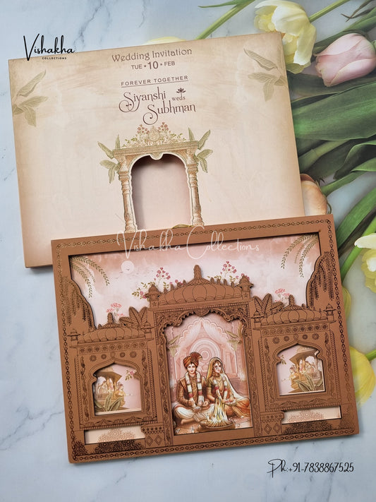 Semi Box Dulah Dulhan Hindu Sikh MDF Board Laser Cut invitation Cards EJ-5334